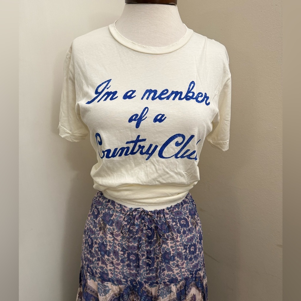 Midnight Rider Cream Short Sleeve Tee with Blue Script - Picture 2 of 7